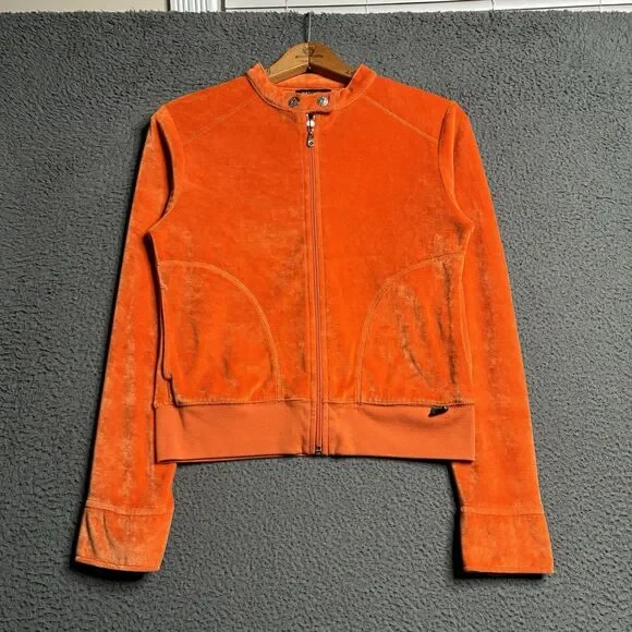 BCBG MaxAzria Women's Jacket Velour Small Moto Cafe Racer Full Zip Y2K Vtg Cyber